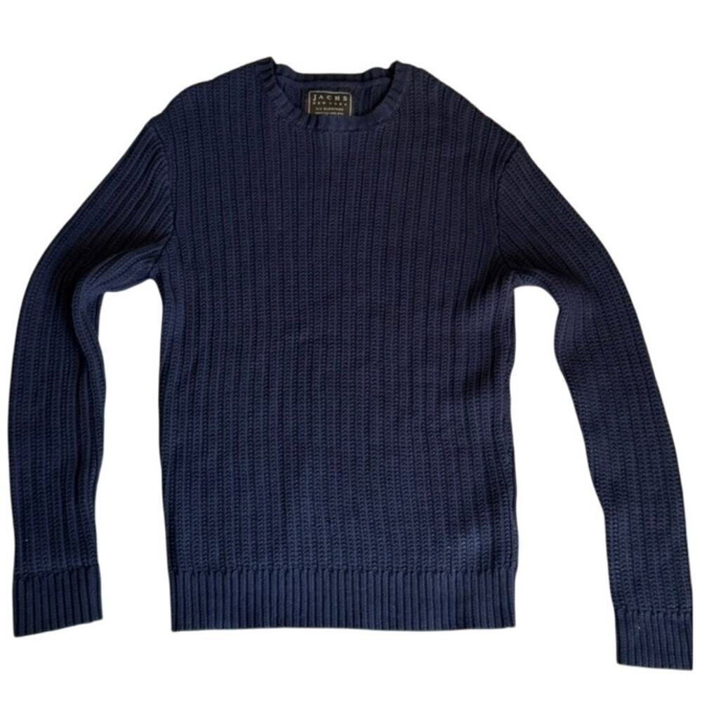 Jachs New York Ribbed Knit Sweater Men’s Medium Navy Blue Cotton